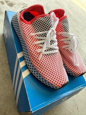 adidas White & Red Mesh Runner Sneakers